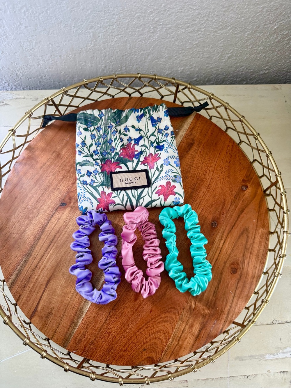 Gucci Kids Satin Scrunchie Trio in Purple, Pink & Teal
